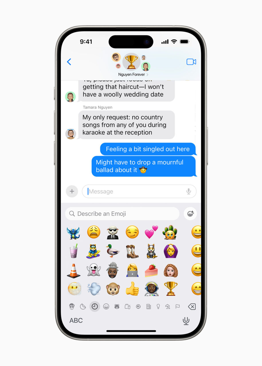 Apple WWDC24 Apple Intelligence Messages inline react with Genmoji 240610
